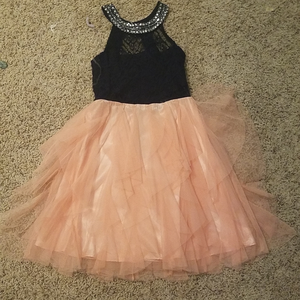 Tween Diva navy lace top with light pink skirt